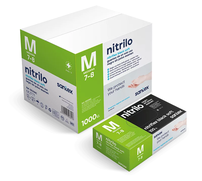 Gants Nitrile Nitriflex Noir Medium 3.5g 100pcs
